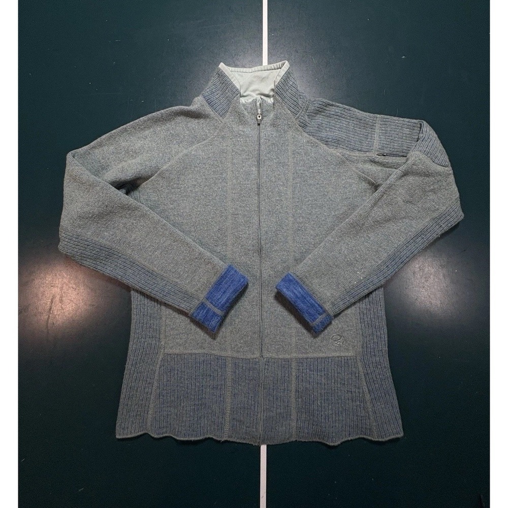 Mountain Hardwear Full Zip Sweater Women's Medium Heathered Blue Wool Blend